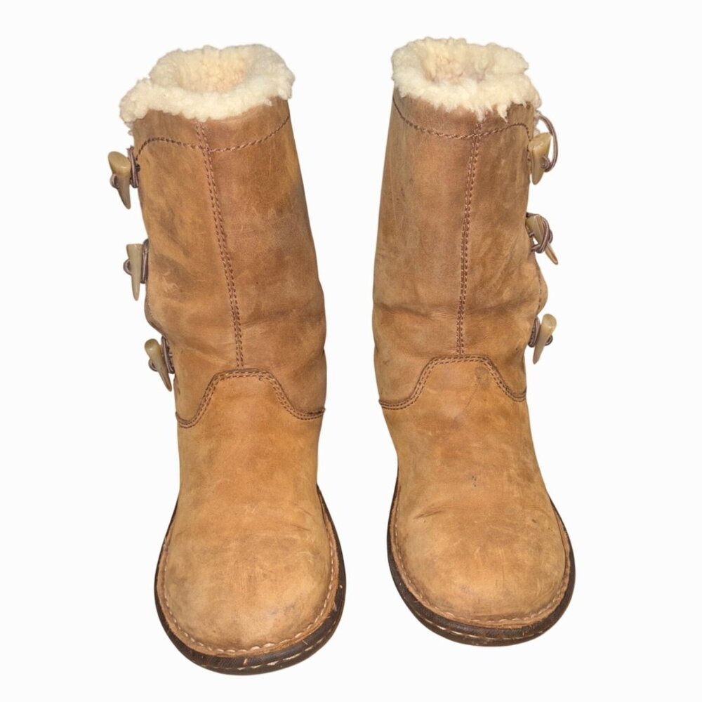 UGG Australia Kona Chestnut Suede Leather Boots W/ Shearling Toggle Close 6 - Picture 13 of 13